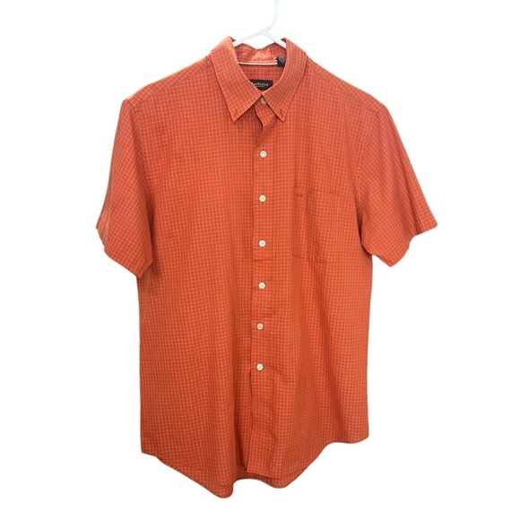 Van Heusen Other - VAN HEUSEN Orange Checkered Casual Button Down Shirt Short Sleeve Classic Fit M